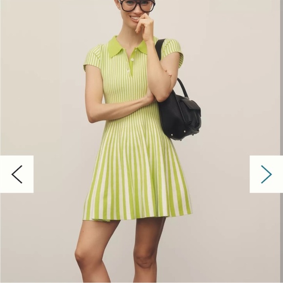 Mare Mare Anthropologie Short Sleeve Polo Dress Green White Stripes Size Small - Picture 1 of 11